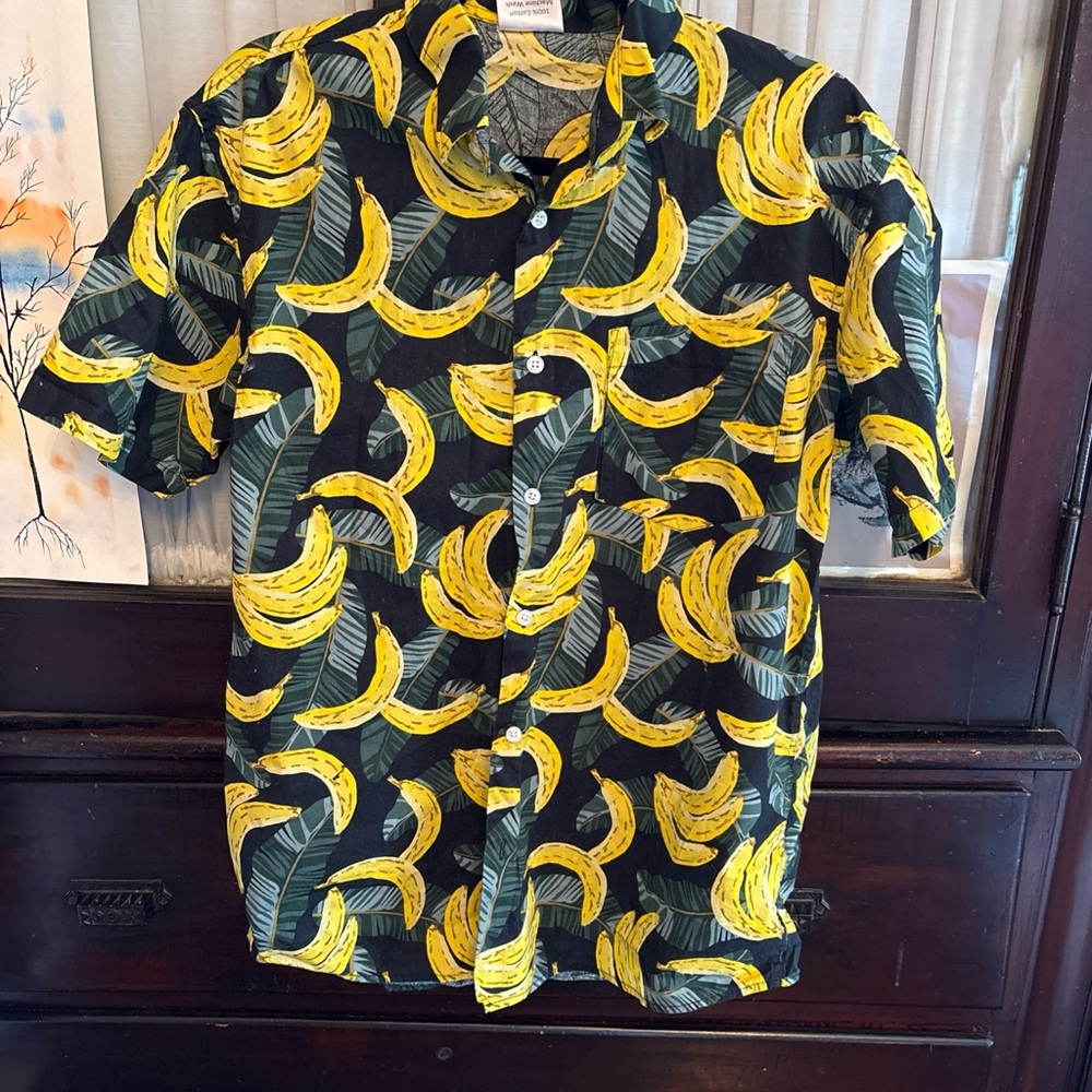 Men's Short-Sleeve Black Banana Print Shirt